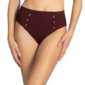 NWT Robin Piccone Amy Ribbed High Waist Bikini Bottoms in All Spice Burgundy